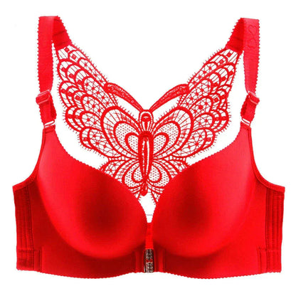 2Pcs Set Butterfly Embroidery Front Closure Wireless Adjustable Gather Bra with Underwear