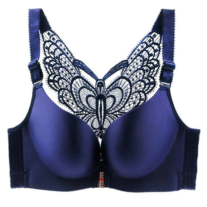 2Pcs Set Butterfly Embroidery Front Closure Wireless Adjustable Gather Bra with Underwear