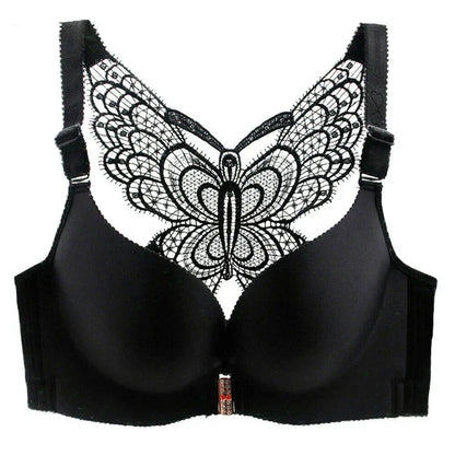 2Pcs Set Butterfly Embroidery Front Closure Wireless Adjustable Gather Bra with Underwear
